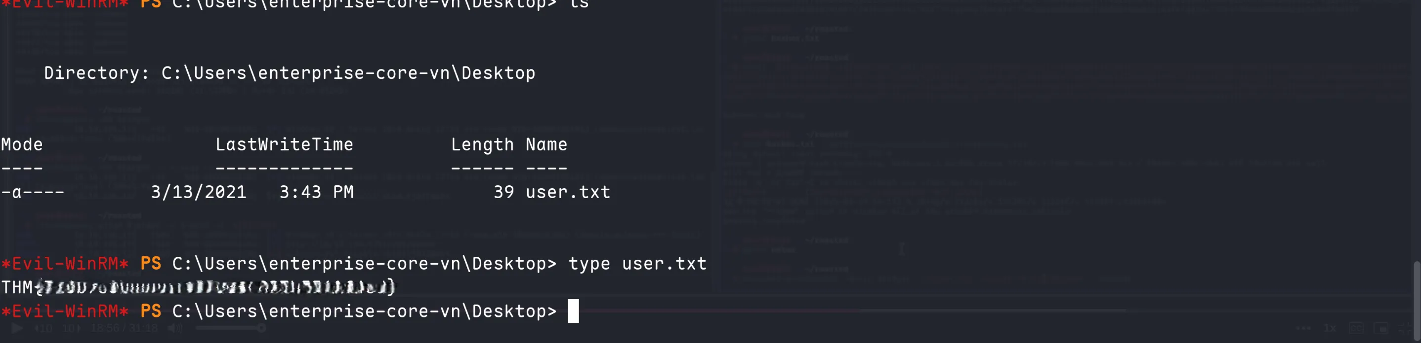 Reading the user flag from enterprise-core-vn's Desktop