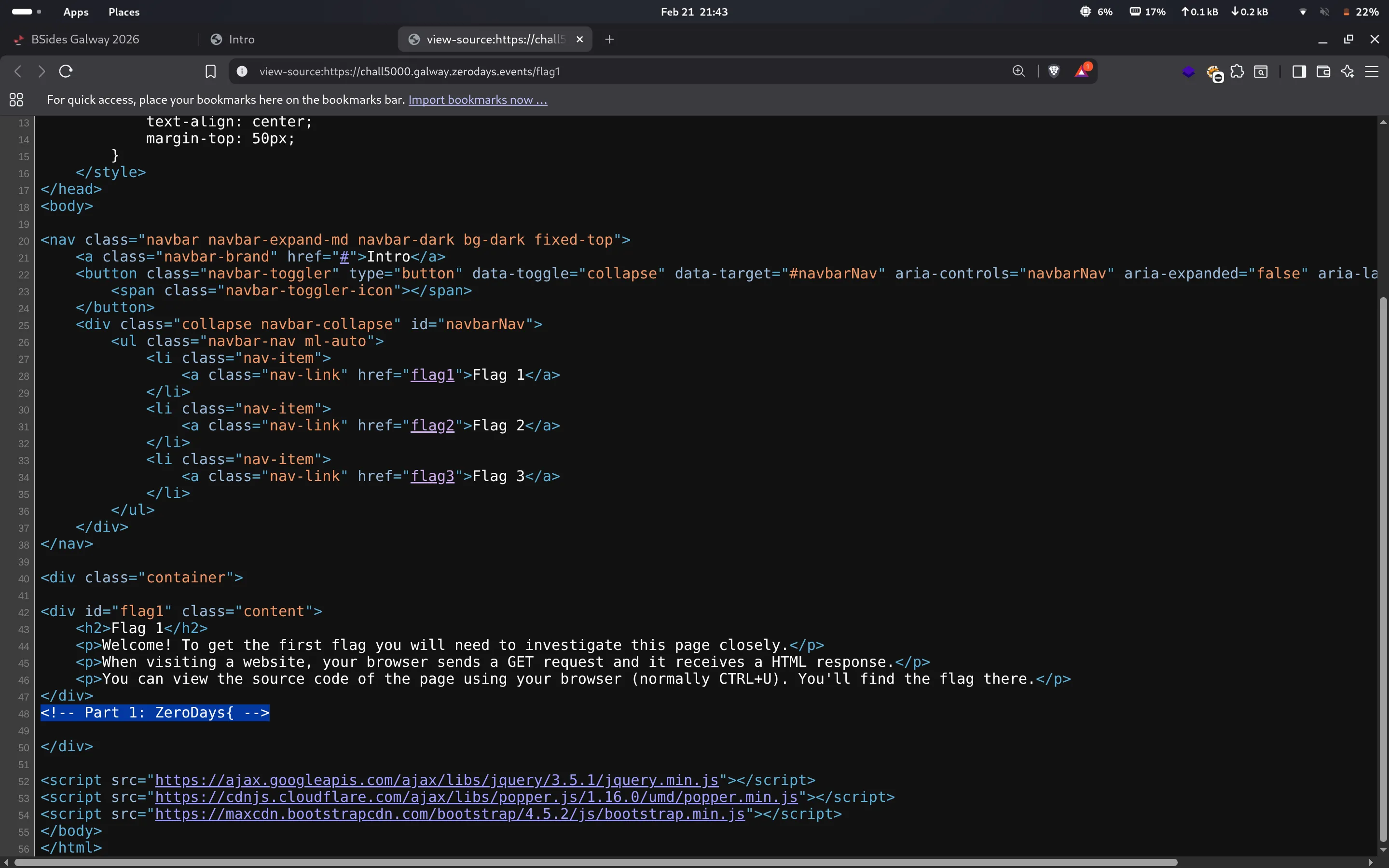 Flag 1 hint on the page