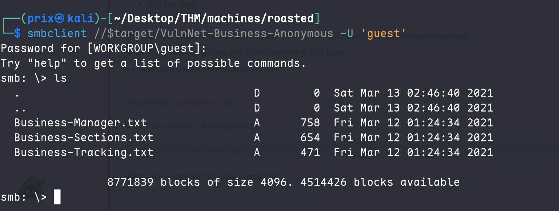 smbclient listing files in VulnNet-Business-Anonymous share