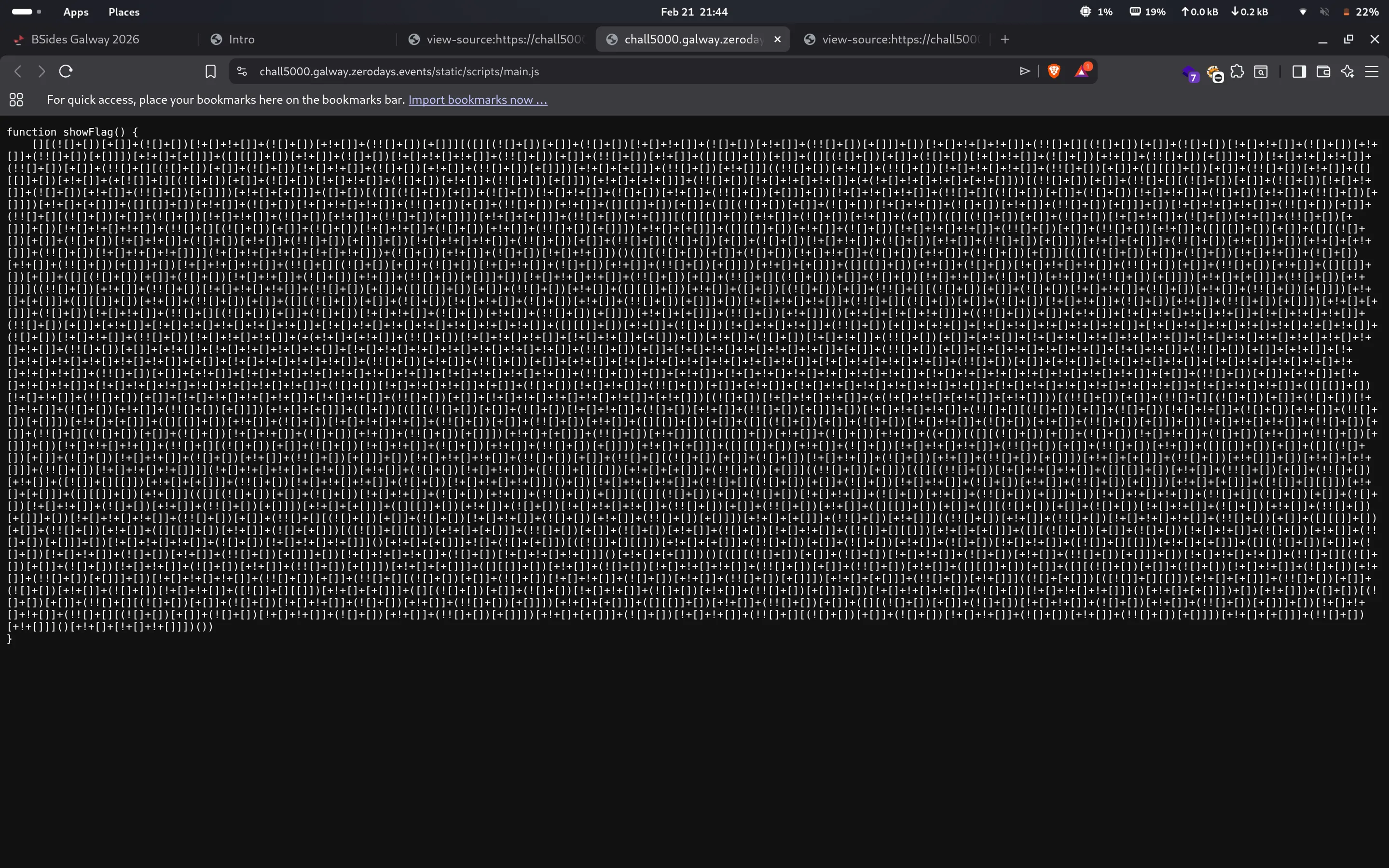 main.js containing JSFuck obfuscated code