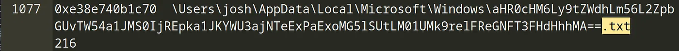 base64-encoded filename found in filescan output