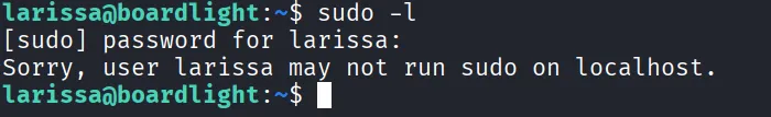 sudo -l showing no permissions